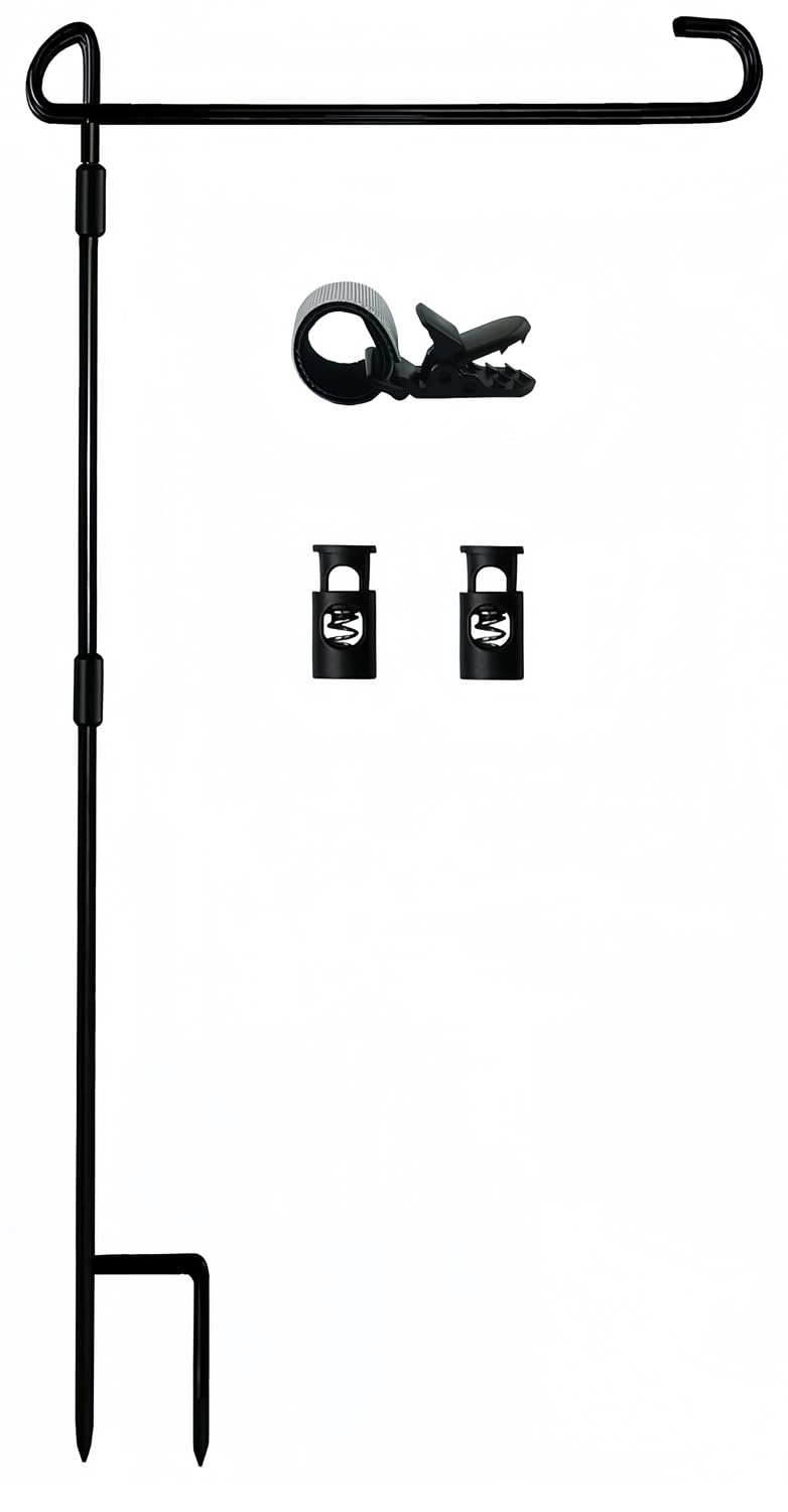 Akeydeco Garden Flag Pole Stand Holder, Garden Flags for Outside with Flag Stopper and Clip Waterproof Powder-Coated Paint for Flag Pole Holder for Outside House,Yard Flags for Outside - Image 1